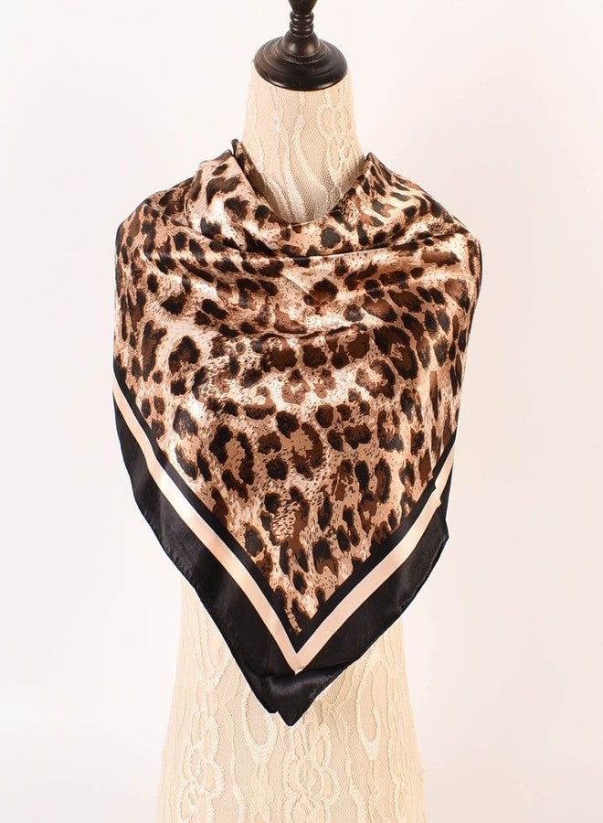 EIysee 35 x 35 Women's Fashion Pattern Large Square Silk Like Hair Scarf Head Sleeping Wrap Satin Neck Bandana for Gift (Leopard print-black border)… - Image 3